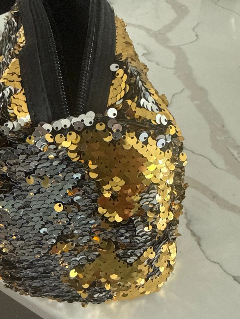Cosmetic Makeup Bag - Sequins Black Gold Silver